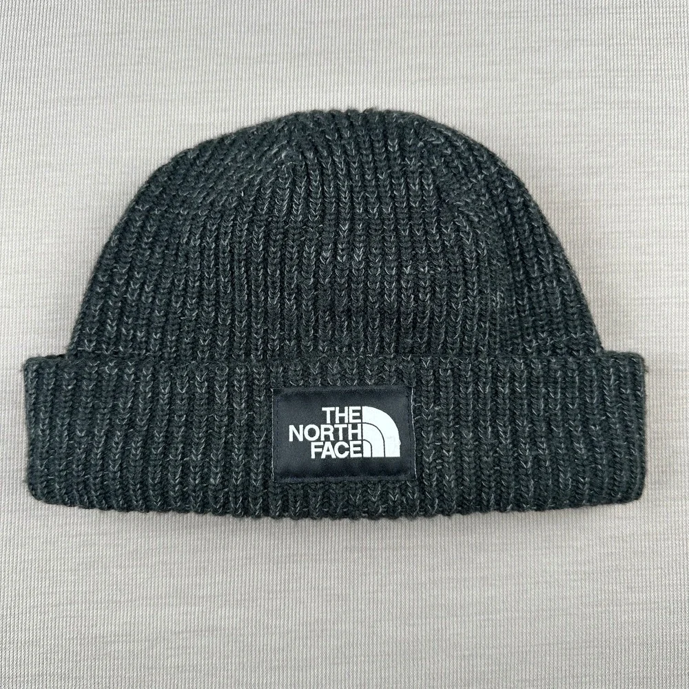 The North Face Salty Dog Beanie Charcoal Grey Heather Ribbed Knit Hat OS